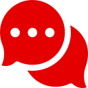 Icône de bulles de dialogue rouge, illustration pour Travailler au Canada, opportunités et communication professionnelle.