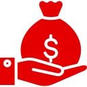 Icône représentant des gains pour Travailler au Canada avec un sac d'argent dans une main.